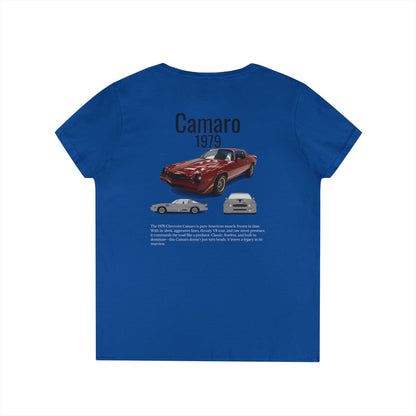 Vintage Camaro V-Neck Tee, Classic Car Lover Gift, Women's T-Shirt, American Flag Design, Retro Style Top