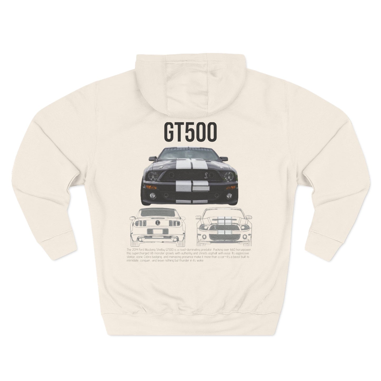 GT500 Three-Panel Fleece Hoodie - Cozy Car Enthusiast Sweatshirt, Gift for Muscle Car Lovers, Automotive Apparel, Race Day Outfit