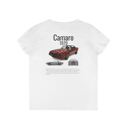 Vintage Camaro V-Neck Tee, Classic Car Lover Gift, Women's T-Shirt, American Flag Design, Retro Style Top