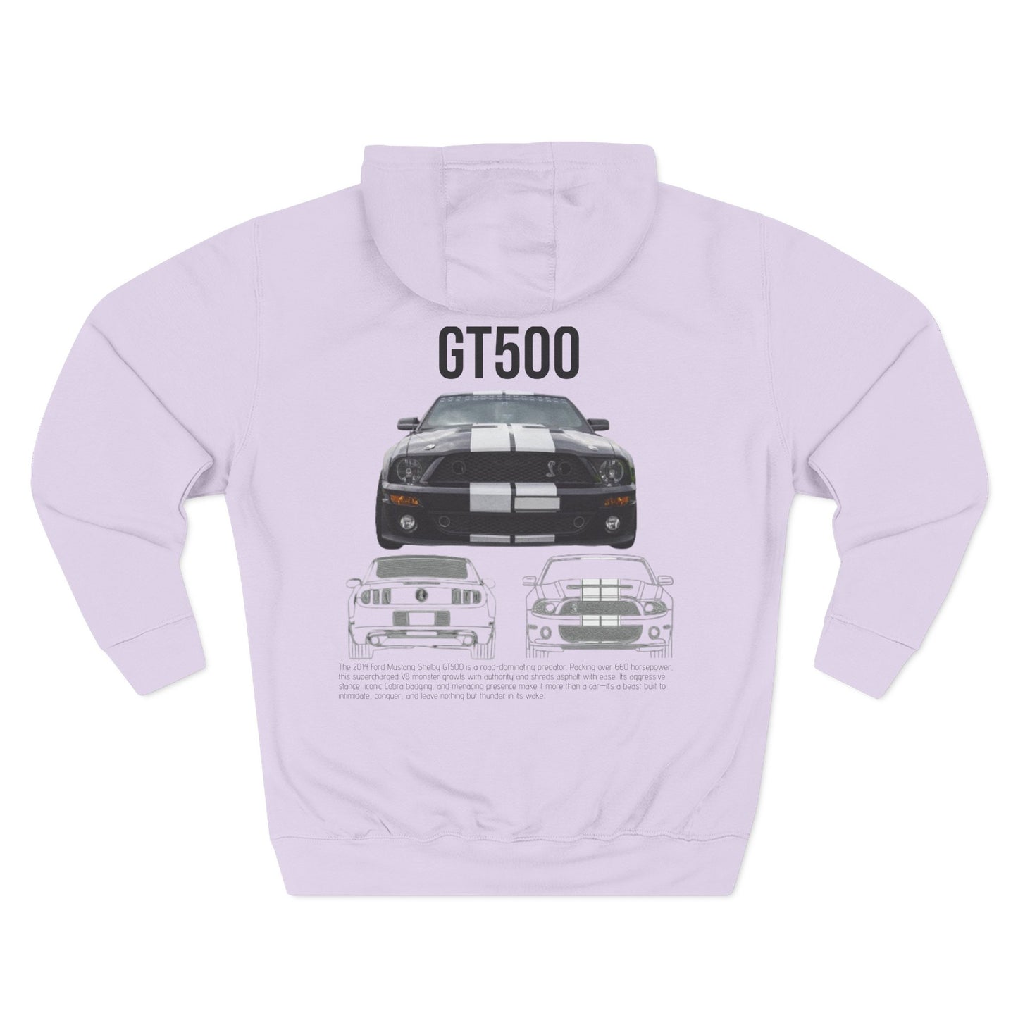 GT500 Three-Panel Fleece Hoodie - Cozy Car Enthusiast Sweatshirt, Gift for Muscle Car Lovers, Automotive Apparel, Race Day Outfit