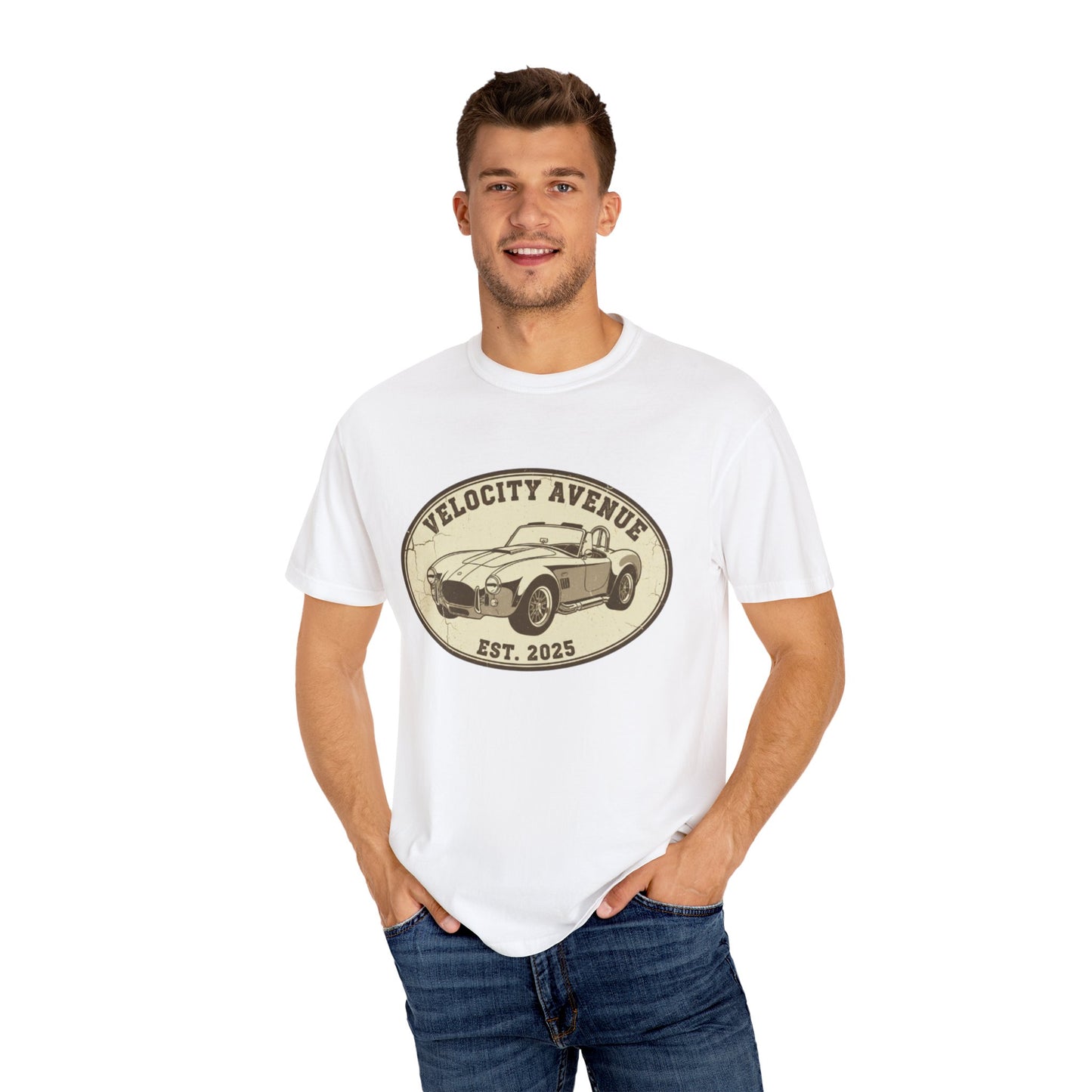 Vintage Shelby Car Graphic Unisex T-shirt - 'Velocity Avenue Est 2025'