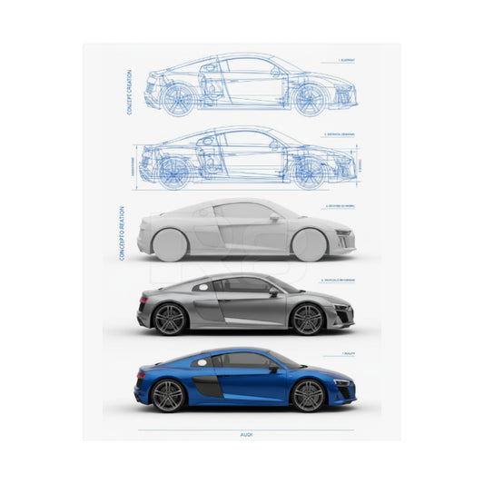 Car Blueprint Posters - Audi R8 Vertical