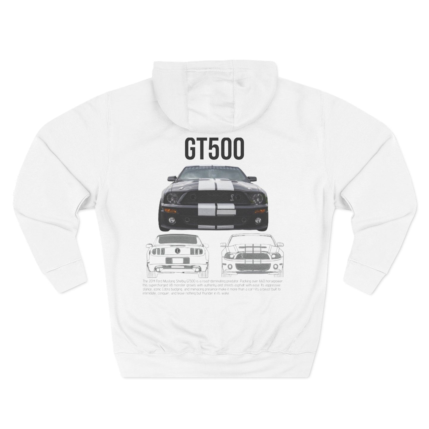 GT500 Three-Panel Fleece Hoodie - Cozy Car Enthusiast Sweatshirt, Gift for Muscle Car Lovers, Automotive Apparel, Race Day Outfit