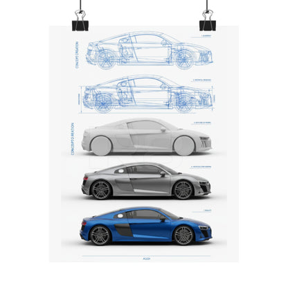Car Blueprint Posters - Audi R8 Vertical