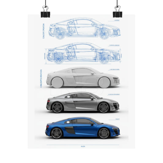 Car Blueprint Posters - Audi R8 Vertical