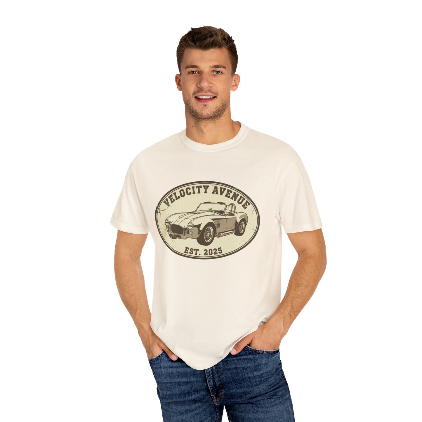 Vintage Shelby Car Graphic Unisex T-shirt - 'Velocity Avenue Est 2025'